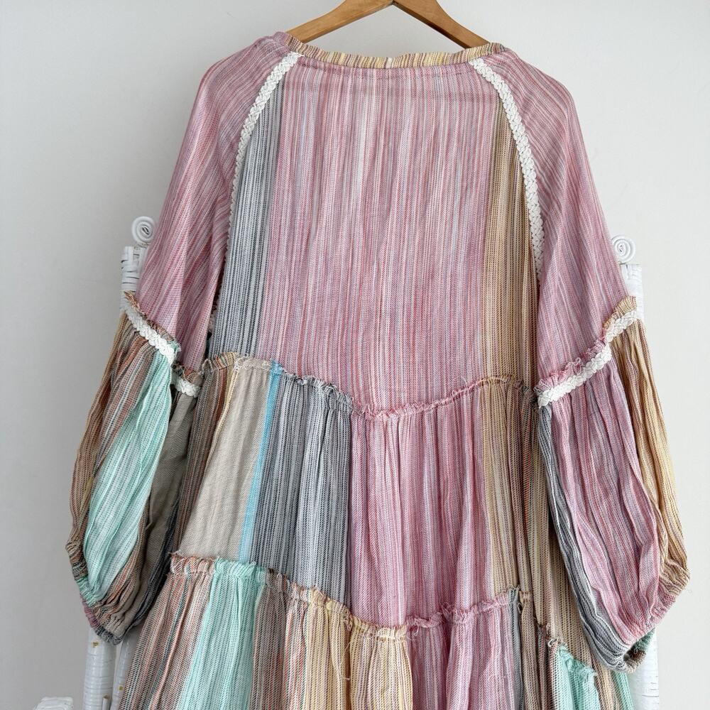 Free People In The Moment Dress Medium Patchwork Tiered Western Boho Angie Smith - Picture 8 of 12